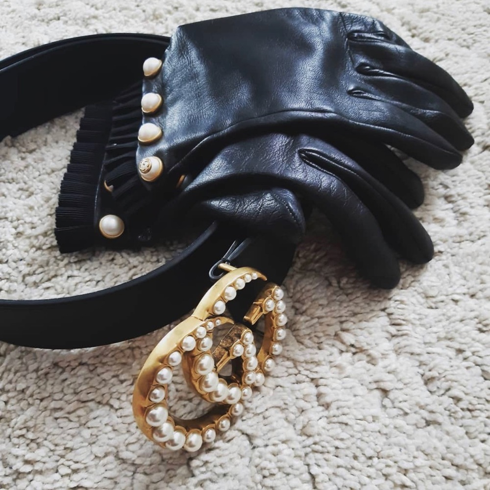 Gucci black leather gloves with pearls size 7.5 new - Picture 2 of 12